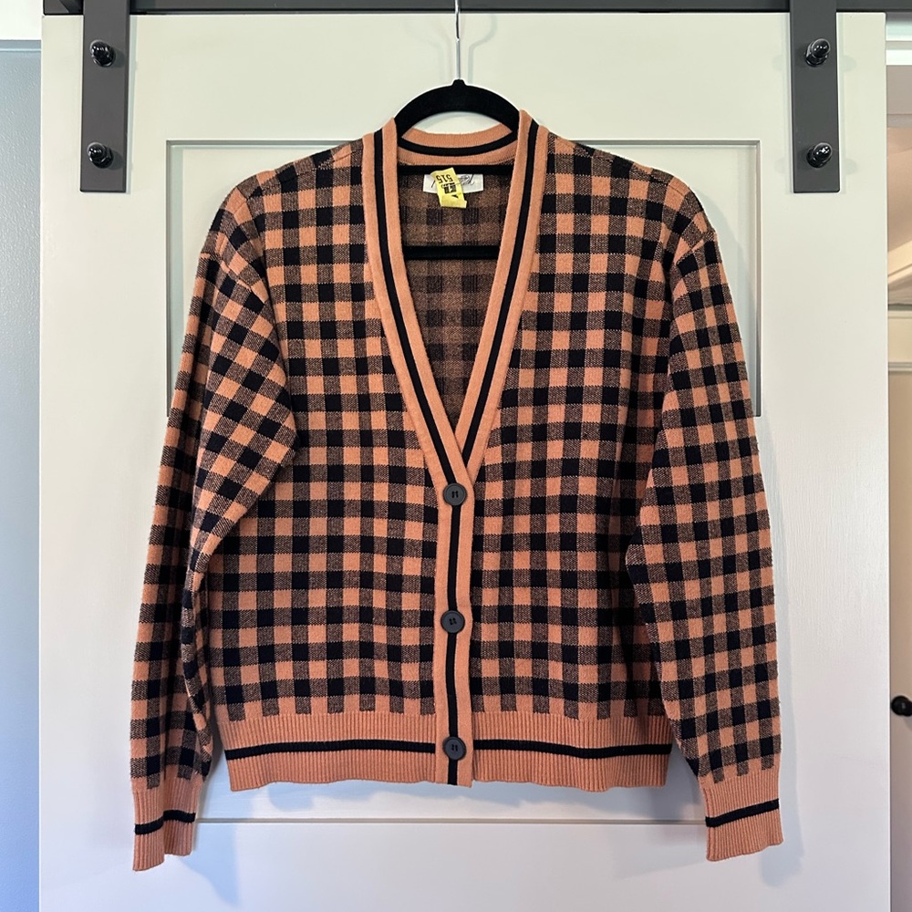 Marked Camel/Black Check Button Up Cardigan